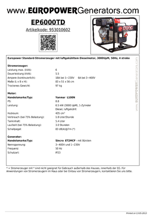 Generatoare de curent diesel Europower EP6000TD (S)