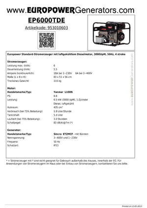 Generatoare de curent diesel Europower EP6000TDE (S)