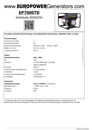 Generatoare de curent diesel Europower EP7000TD (S)