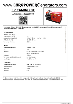 Generatoare de curent diesel Europower EP Camino 8 T