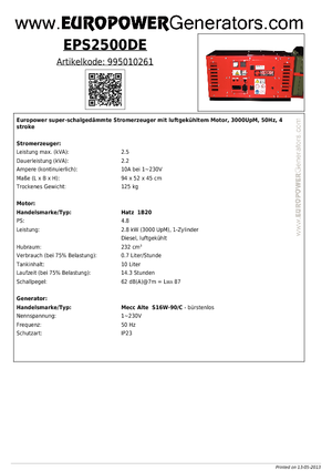 Generatoare de curent diesel Europower EPS2500DE (MA)