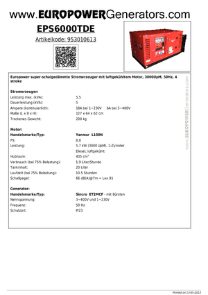 Generatoare de curent diesel Europower EPS6000TDE (S)
