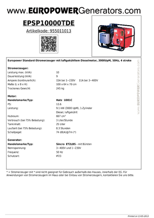 Generatoare de curent diesel Europower EPSP10000TDE (S)