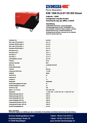 Generatoare de curent diesel Endress ESE 1006 DLS-GT ES ISO DI