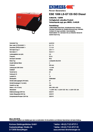 Generatoare de curent diesel Endress ESE 1006 LS-GT ES ISO DI