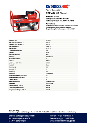 Generatoare de curent diesel Endress ESE 404 YS DI