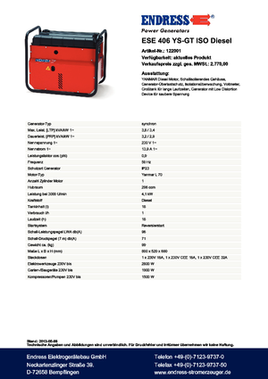 Generatoare de curent diesel Endress ESE 406 YS-GT ISO DI