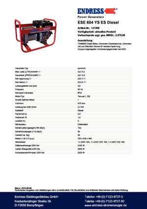 Generatoare de curent diesel Endress ESE 604 YS ES DI