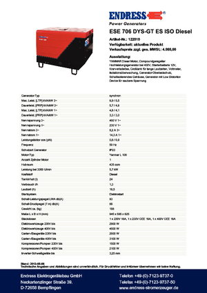 Generatoare de curent diesel Endress ESE 706 DYS-GT ES ISO DI