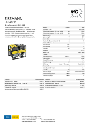 Generatoare de curent diesel Eisemann H 6400 D