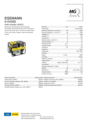 Generatoare de curent diesel Eisemann H 6400 D