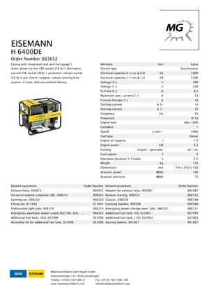 Generatoare de curent diesel Eisemann H 6400 DE