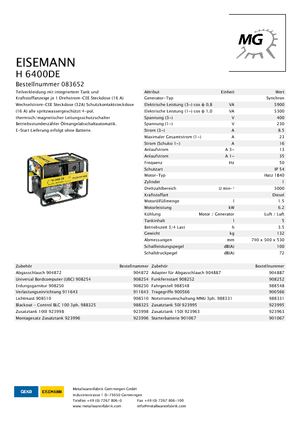 Generatoare de curent diesel Eisemann H 6400 DE