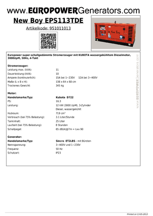 Generatoare de curent diesel Europower New Boy EPS113TDE (S)