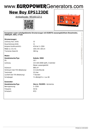 Generatoare de curent diesel Europower New Boy EPS123DE (S)