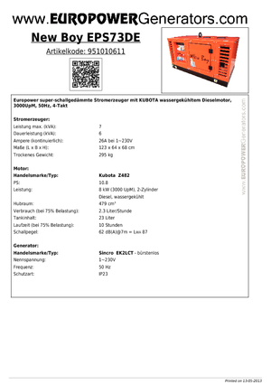 Generatoare de curent diesel Europower New Boy EPS73DE (S)