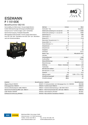 Generatoare de curent diesel Eisemann P 11010 DE