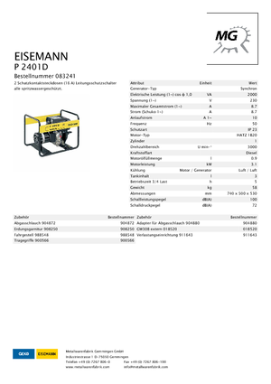 Generatoare de curent diesel Eisemann P 2401 D