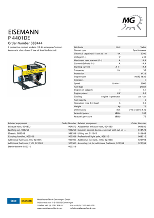 Generatoare de curent diesel Eisemann P 4401 DE