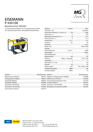 Generatoare de curent diesel Eisemann P 4401 DE