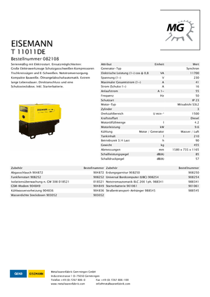Generatoare de curent diesel Eisemann T 11011 DE