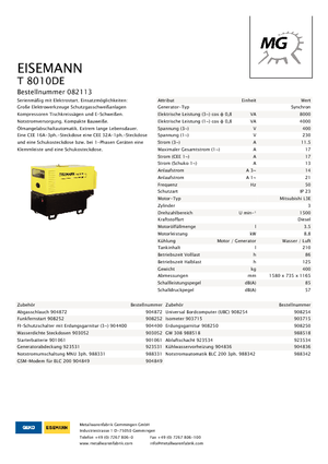 Generatoare de curent diesel Eisemann T 8010 DE
