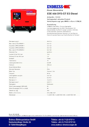 Generatoare de curent pe benzină Endress ESE 608 DYS-GT ES DI