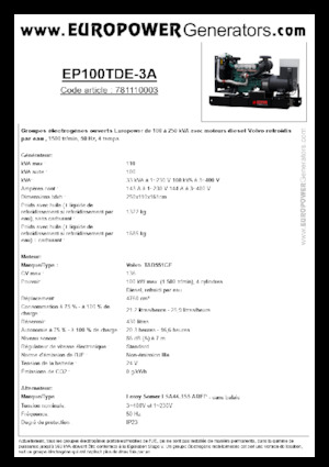 Generatoare de curent diesel Europower EP100TDE-3A (LS)