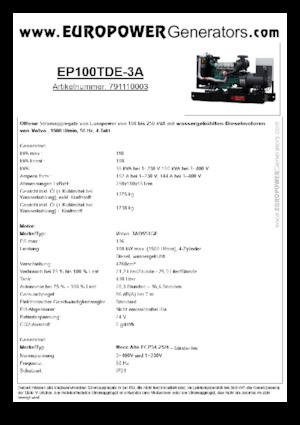 Generatoare de curent diesel Europower EP100TDE-3A (MA)