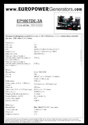 Generatoare de curent diesel Europower EP100TDE-3A (MA)