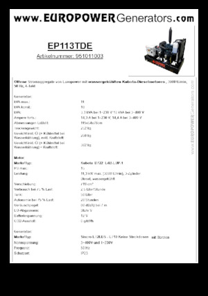 Generatoare de curent diesel Europower EP113TDE (S)