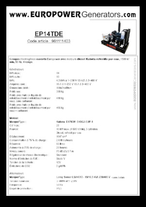 Generatoare de curent diesel Europower EP14TDE (LS)
