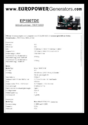Generatoare de curent diesel Europower EP150TDE (MA)