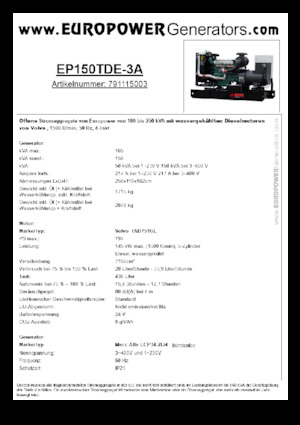 Generatoare de curent diesel Europower EP150TDE-3A (MA)