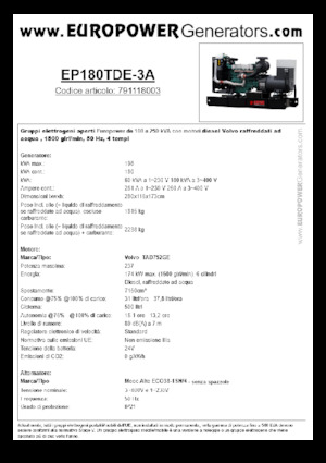 Generatoare de curent diesel Europower EP180TDE-3A (MA)