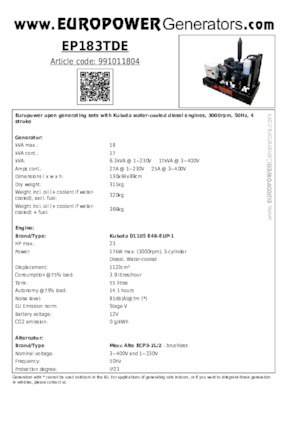 Generatoare de curent diesel Europower EP183TDE (MA)