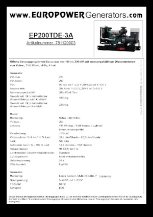 Generatoare de curent diesel Europower EP200TDE-3A (LS)