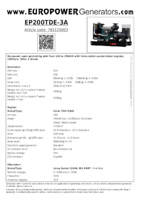 Generatoare de curent diesel Europower EP200TDE-3A (LS)