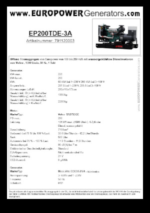 Generatoare de curent diesel Europower EP200TDE-3A (MA)