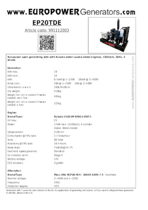 Generatoare de curent diesel Europower EP20TDE (MA)