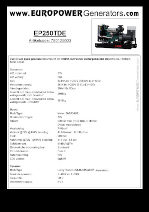 Generatoare de curent diesel Europower EP250TDE (LS)