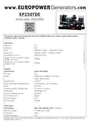 Generatoare de curent diesel Europower EP250TDE (MA)