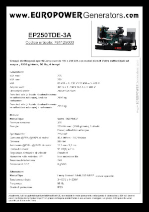 Generatoare de curent diesel Europower EP250TDE-3A (LS)