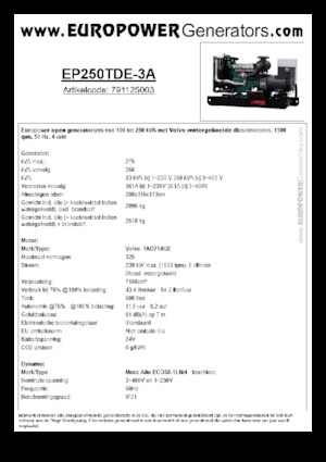 Generatoare de curent diesel Europower EP250TDE-3A (MA)