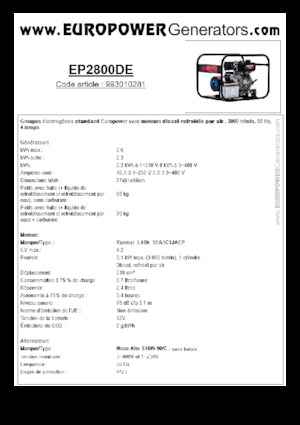 Generatoare de curent diesel Europower EP2800DE (MA)