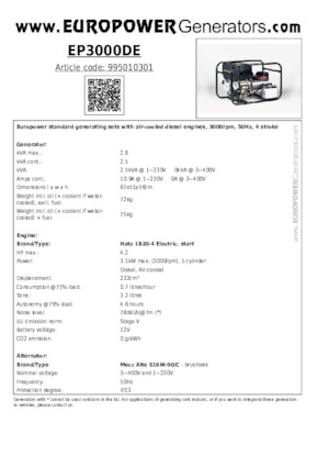 Generatoare de curent diesel Europower EP3000DE (MA)