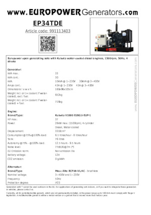 Generatoare de curent diesel Europower EP34TDE (MA)