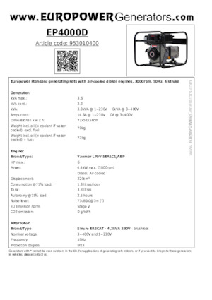 Generatoare de curent diesel Europower EP4000D (S)