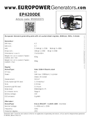Generatoare de curent diesel Europower EP4200DE (S)