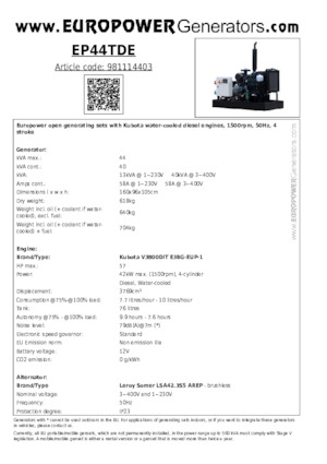Generatoare de curent diesel Europower EP44TDE (LS)